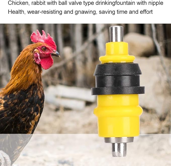 Automatic Chicken Water Nipple Drinker, 10Pcs Stainless Steel Ball Poultry Water Nipple Drinker Feeders Drinking Fountain Ball Valve Type Drinkers for Poultry Hen Duck