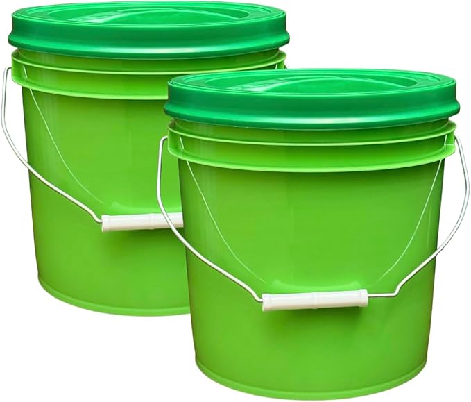 House Naturals 2 Gallon Food Grade - BPA Free Made in USA Buckets Lime Color pails with Screw On Gasket Lids (2, Lime - Green lids)
