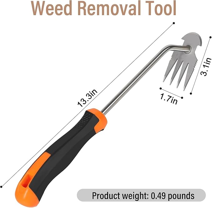 Portable Manganese Steel Weeding Tools for Hand Weeder Puller for Vegetable Gardening Backyard Farm Planting(Rubber Handle)