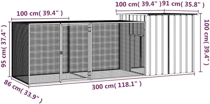 Large Galvanized Steel Chicken Coop, Outdoor Metal Poultry Run for Small Animals, Expandable Walk-in Hen House with Lockable Door, Anthracite