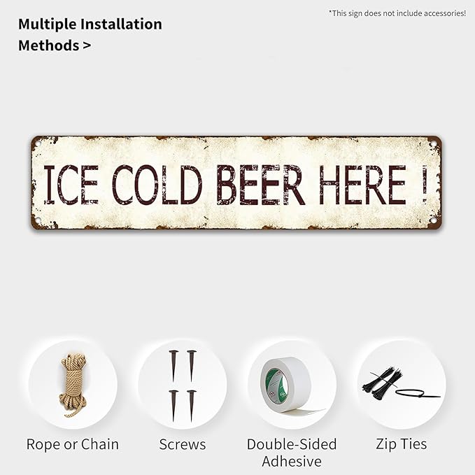 Vintage Ice Cold Beer Metal Tin Sign 16x4 Inch - Rustic Distressed Wall Art for Home Bar, Man Cave, Pub - Durable Tin Plaque Decor and Novelty Gift for Beer Lovers