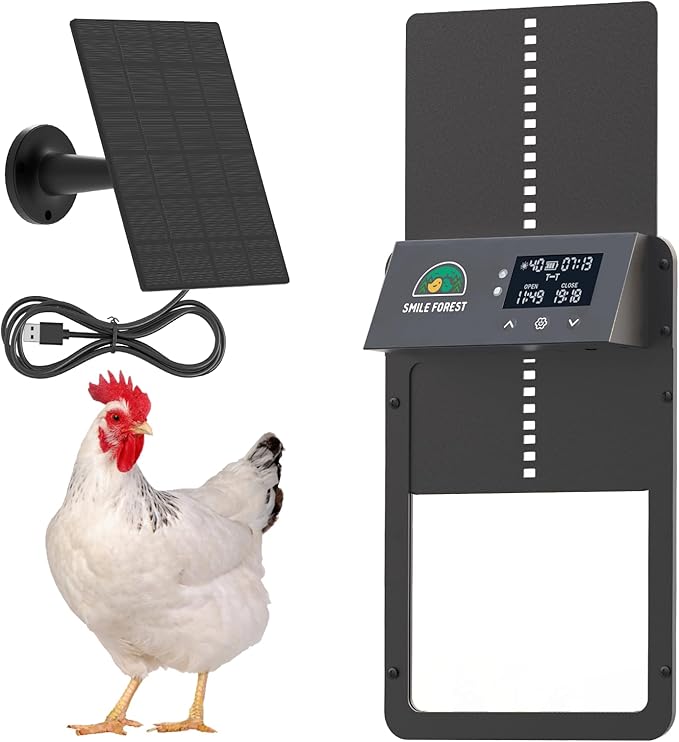 Automatic Chicken Door with Light Sensor & Timer, Solar Chicken Coop Door with Multiple Modes & USB-C Charging, Auto Chicken Coop Door with LCD Display