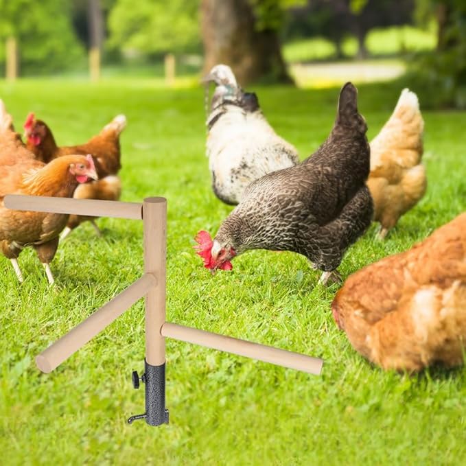 Chicken Perch Toy for Coop, Chicken Perch Stand Wooden with Metal Ground Plug, Roosting Bar for Chicken Coop Toys, Suitable for Poultry Rooster Chicks Bird Parrot