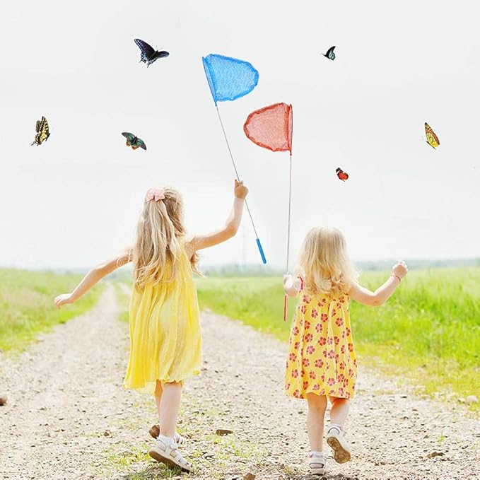 Kids Telescopic Butterfly Fishing Nets Perfect Outdoor Tools Colorful for Catching Insects Bugs Fish Ladybird Caterpillar Nets Extendable 34" Inch and Anti Slip Grip