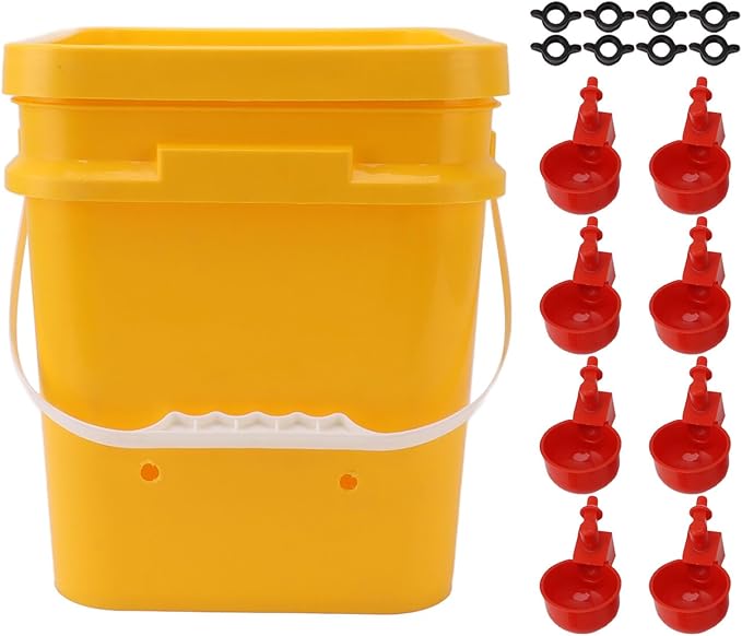 High Capacity Automatic Chicken Waterer Bowl with 12L Handheld Bucket Gravity Watering System for Quail, Easy Installation - Durable Plastic (Bucket + Conjoined Red Bird Bowl+ Black Screws)