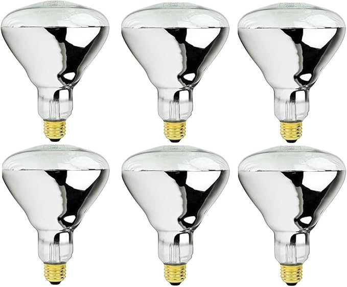 250 Watt Heat lamp Bulb for Bathroom R40 Incandescent Shower Heat Lamp Clear Infrared Bath Light 250R40 Chicken Light Bulb E26 Base 6 Pack