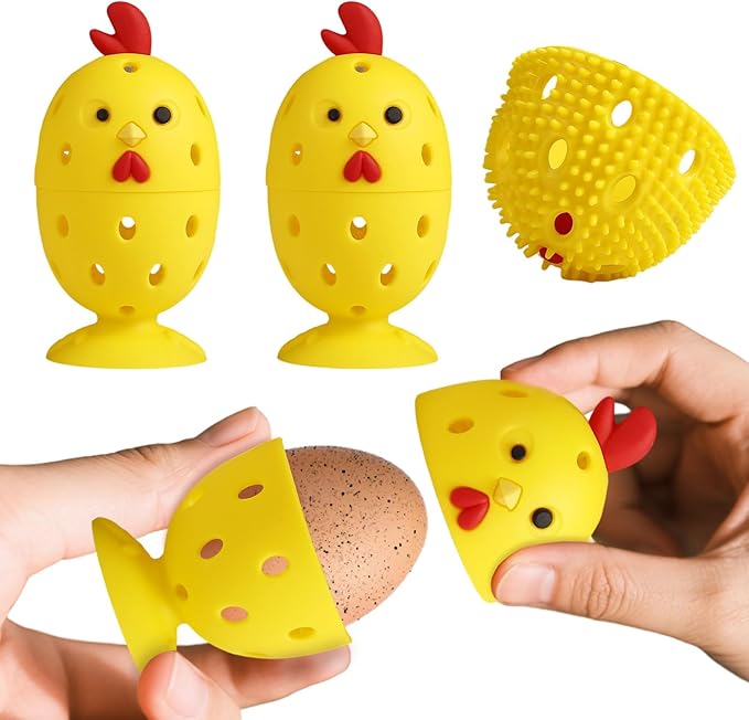 4PCS Egg Scrubber for Fresh Eggs, Silicone Cleaning Brush with Cute Chick Design, Reusable Rotating Egg Wash Brush Multipurpose for Easter Kitchen Vegetable Fruit Cleaner (Yellow)