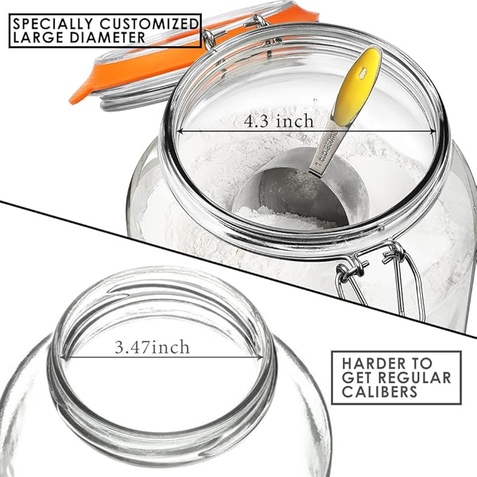 1 Gallon Glass Jars with Airtight Lid, Large Glass Storage Containers with Lids, 2 Pack Wide Mouth Mason Jars with Measurement Marks, Kitchen Pantry Storage for Flour, Sugar, 138oz, Dishwasher safe