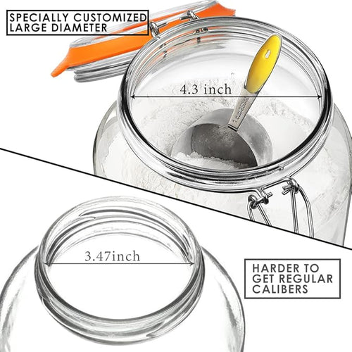 1 Gallon Glass Jars with Airtight Lid, Large Glass Storage Containers with Lids, 2 Pack Wide Mouth Mason Jars with Measurement Marks, Kitchen Pantry Storage for Flour, Sugar, 138oz, Dishwasher safe