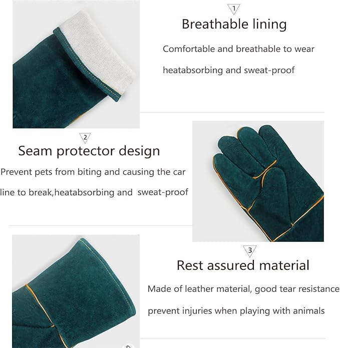 Animal Handling Gloves Bite Resistant, 15.7'' Anti Scratch Glove for Cats, Multipurpose Bite Proof Leather Pet Gloves for Grabbing Cat Reptile Puppy Bird Poultry or Gardening Welding