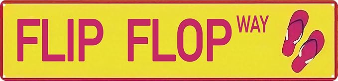 Flip Flop Way Metal Sign 4x16in Tropical Beach Style Plaque for Bathroom Yard House Indoor Outdoor Wall Decor