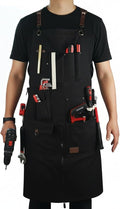 Woodworking Apron, Tool Apron, Canvas, Multiple Pockets, Adjustable Zipper, Metal Ring, Tape Measure Clip, Plus Size, Black.