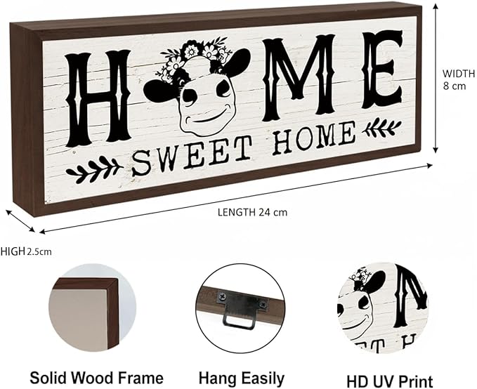 Home Sweet Home Sign, Front Door Porch Decor, Entryway Decors, Framed Wooden Wall Plaque, Modern Farmhouse Wall Decor for Living Room, Housewarming Gift 9.5x3.1x1 inches