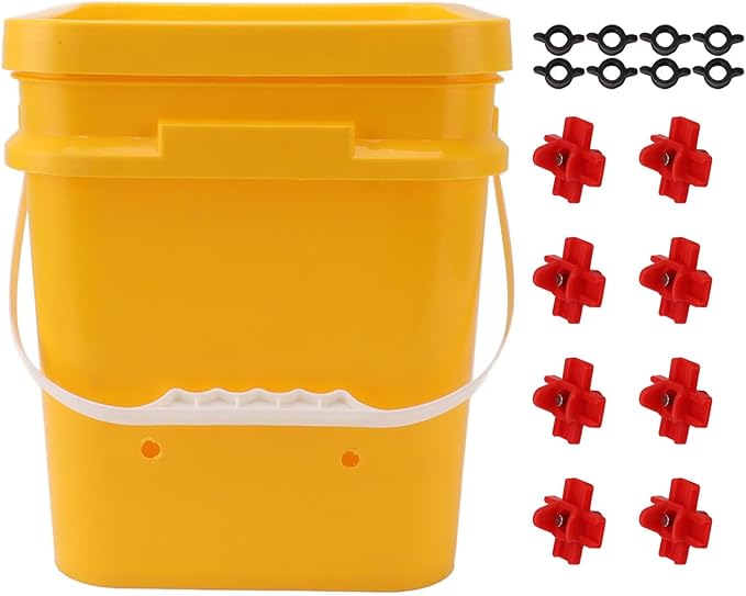 High Capacity Automatic Chicken Waterer Bowl with 12L Handheld Bucket Gravity Watering System for Quail, Easy Installation - Durable Plastic (Bucket + Four Corner Drinker + Black Screws)