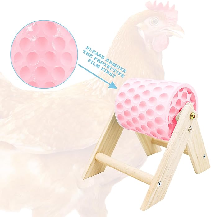 Chicken Coop Accessories, Beak Grinding Calcium Stone with Wooden Stand, Chicken Enrichment Toys, Toys for Hens, Ducks, Geese, Turkeys, Poultry, Pink