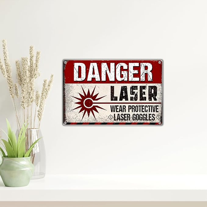 Danger Laser Wear Goggles Metal Sign Vintage Retro Wall Decor Warning Safety Notice For Workplace Lab Industrial Area 12 x 8 Inch Aluminum Indoor Outdoor Art