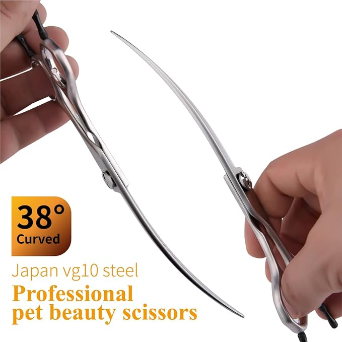 38 Degree Professional Curved Scissors for Dog Grooming 7.0” Japan VG10 Alloy Steel Downward Curved Grooming Shears for Face Right Handed(7.0 inch)