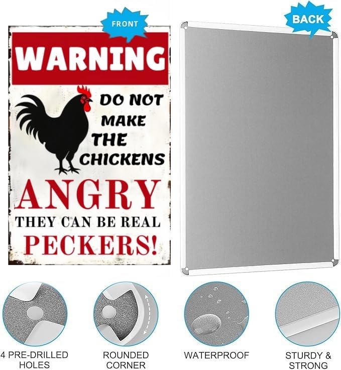 Funny Chicken Coop Sign - Vintage Metal Tin Sign for Farm, Yard or Barn, Rustic Decor, Fence or Wall, 8x12 Inch