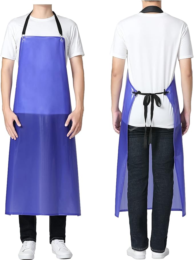 Waterproof Plastic Aprons - Chemical Resistant Work Apron,best for Kitchen, Cooking, Cleanning,Dog Bather,Dishwasher MD006-Bluethick