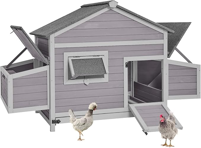 GUTINNEEN Chicken Coop Outdoor Poultry Cage Wooden Hen House with Large Nesting Box, Backyard and Farm
