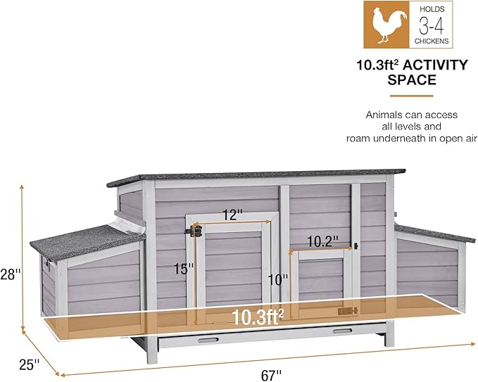 Gutinneen Chicken Coop Outdoor Wooden Hen House with Nesting Box Poultry Cage with 2 Perches,2 Large Front Doors