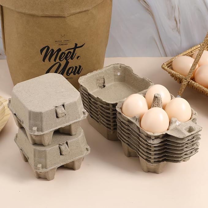 IMIKEYA Paper Egg Cartons for Chicken Eggs,10pcs Egg Tray Holder Pulp Fiber Egg Box Containers Holds 4 Count Eggs Market Travel Egg Storage Case