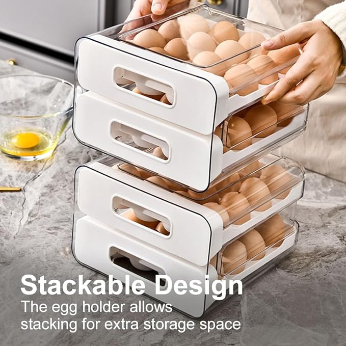 Koja 32-Egg, 2-Drawer Stackable Storage Container Holder for Refrigerator. Smooth Slide-out Drawers. BPA-free Kitchen Organizer, Space-Saving, Easy Access Design for Fridge. Durable and Leak-Proof