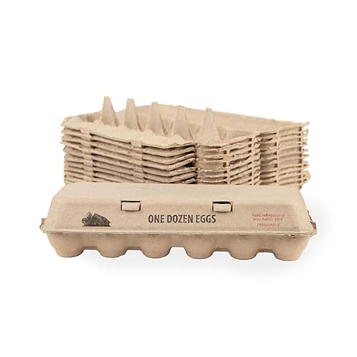 Jeffers Recyclable Egg Cartons - 1 Dozen Pulp Paper Carton for Large Eggs, Flat Top Storage for Crafts Kitchen Pantry Organizer, Farm Fresh Chicken Egg Holder, Bulk Packaging Supplies - 12 Pack