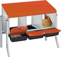 Chicken Nesting Boxes, Metal Rollaway Chicken Nest Box with Rollout Egg Collection, Removable Tray & Nesting Pads, Egg Laying Box for Chicken Coop Hens, Wall Mount or Standing, 3 Compartments, Orange