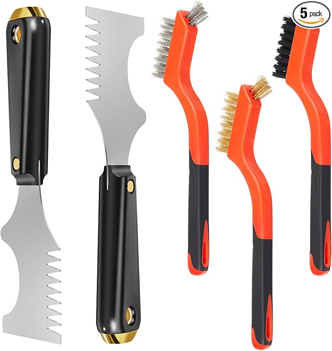5 Pieces Multi-function Paint Roller Cleaner Tool 2 Pcs Paint Scrapers Brush Comb 3 Pcs Stainless Steel Brass Plastic Bristle Brushes for Cleaning Rust Corrosion Dirt