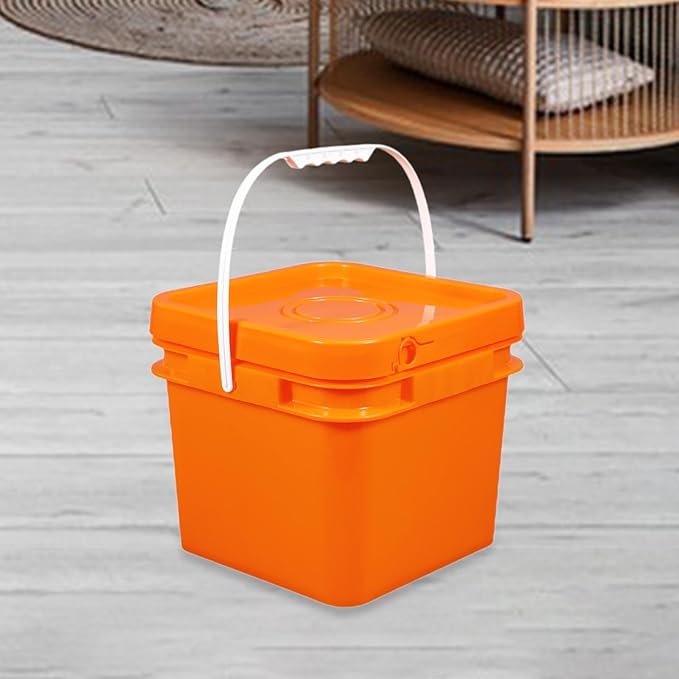 Square Bucket All Purpose Pail Large Capacity Food Storage Container with Handle and Lid for Home Improvement Outdoor Picnics, 8L 23.7x23.7x20.95cm
