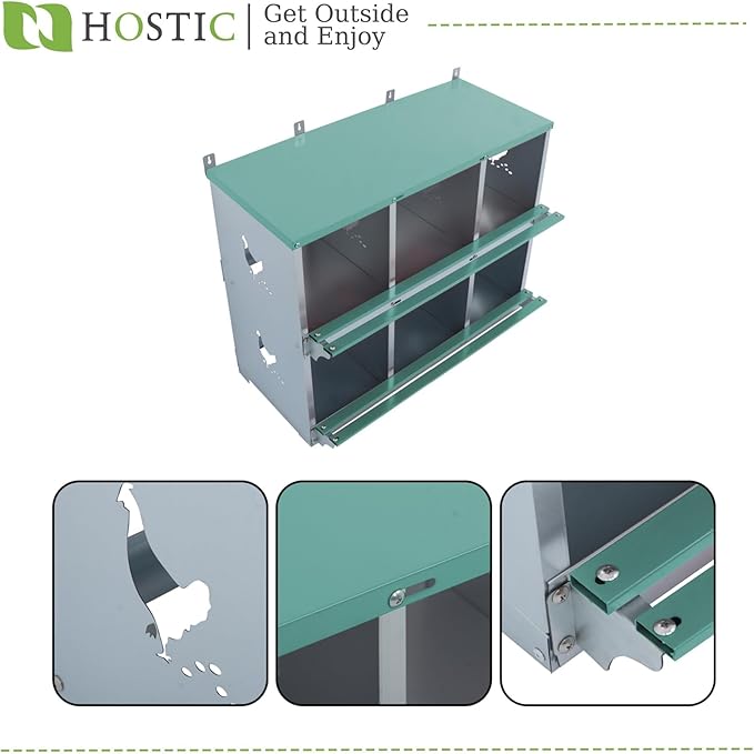 HOSTIC Green Chicken Nesting Box 6 Compartments Metal Laying Boxes for Chicken Hens Poultry Ducks Wall Mount Nest Box for Chicken Coop