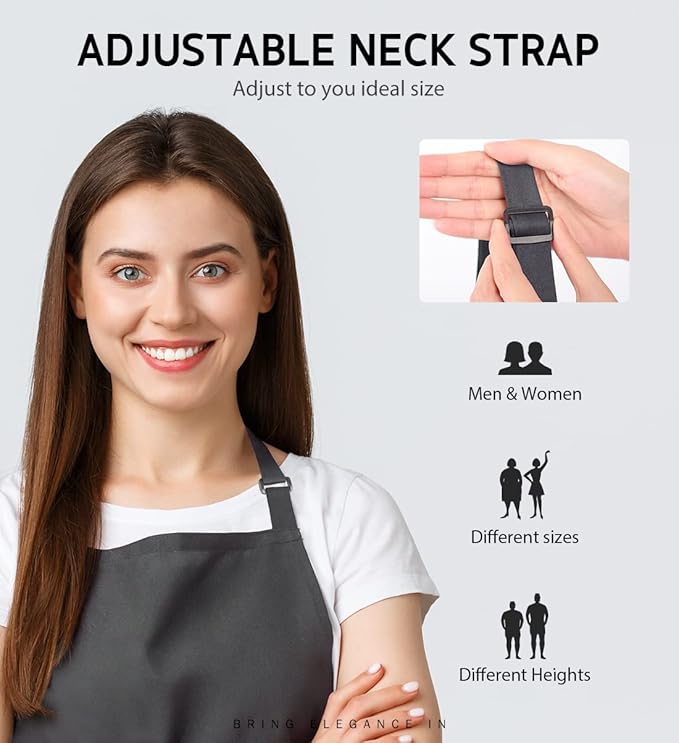 Syntus Adjustable Bib Apron with 2 Pockets Cooking Kitchen Aprons for Women Men Chef