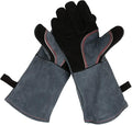 932℉ Grill BBQ Gloves 16-inch Heat Resistant Leather Forge Welding Glove with Flame Retardant Long Sleeve and Insulated Lining for Men and Women Black-Gray