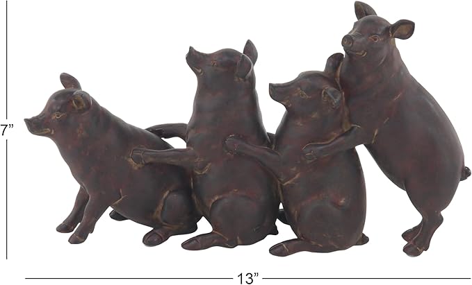 Deco 79 Polystone Pig Decorative Sculpture Home Decor Statue, Accent Figurine 13" x 4" x 7", Dark Brown