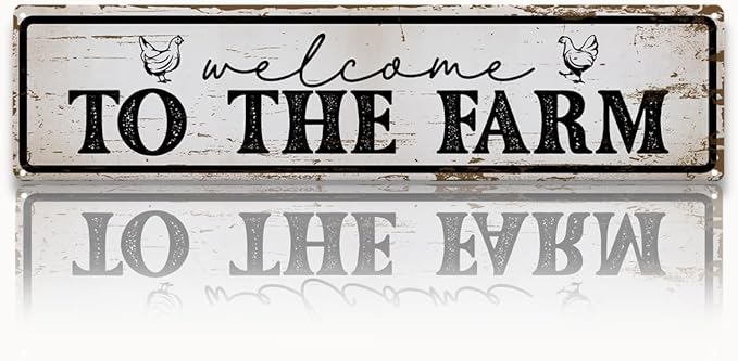 Welcome to the Farm Sign, Rusty Metal Tin Signs 15.8x4 inches, Outdoor Welcome Sign, Vintage Hanging Metal Plaque for Garden Yard Fence Home Decor, Farmhouse Front Door Porch Decoration