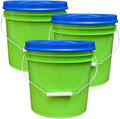 House Naturals 2 Gallon Food Grade - BPA Free Made in USA Buckets Lime Color pails with Screw On Gasket Lids (3, Lime - Blue lids)