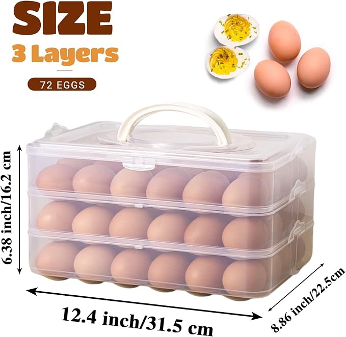 Anyumocz 72 Eggs Holder,3-Layer Deviled Egg Tray with Lid,Egg Containers for Deviled Egg,Egg Carrier Box Dispenser Container with Handle for Refrigerator