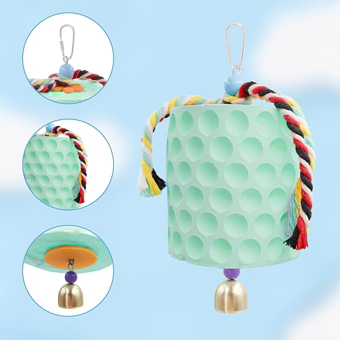 Extra Large Chicken Chewing Toy, Chicken Beak Grinding Stone with Bells, Cage Toys for Poultry (Green)