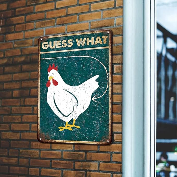 YOYI ART Funny Chicken Coop Sign for Outside - Guess What Chicken Butt, Rustic Vintage Metal Chicken Signs, Chicken Coop Decor Sign for Outdoor Farm Fence, Chicken Gifts for Women, 8 x 12 inch