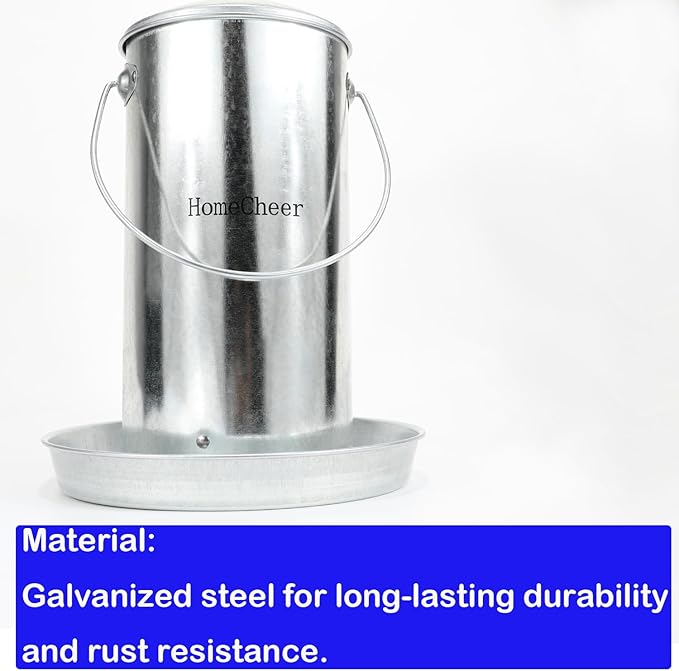 Galvanized Chicken Feeder with Lid - 9 Pounds Capacity - Durable and Rust-Resistant Poultry Feeder for Chickens, Ducks, and Other Poultry HC122 (9 lb)