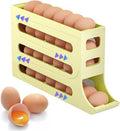 30 Eggs Egg Holder for Fridge,4 Tiers Egg Container,Auto Rolling Fridge Egg Organizer for Refrigerator,Space-Saving Egg Dispenser Holder,Fridge Egg Rack (Yellow, 1pack)