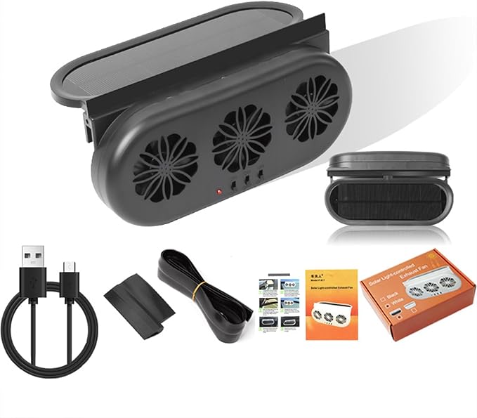 Car Solar Powered Exhaust Fan Car Window Exhaust Fans Vehicle Ventilation Fan Auto Air Vent Cool Fan Cooler Ventilation System Car Radiator Cooling Fans with Three Air Outlets, Black