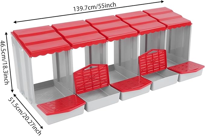Chicken Nesting Box, 5 Compartments PP Nesting Box, Wall Mountable Nesting Boxes with Inclined Top, Drain Holes & Resting Platform for Chicken and Poultry to Collect Eggs