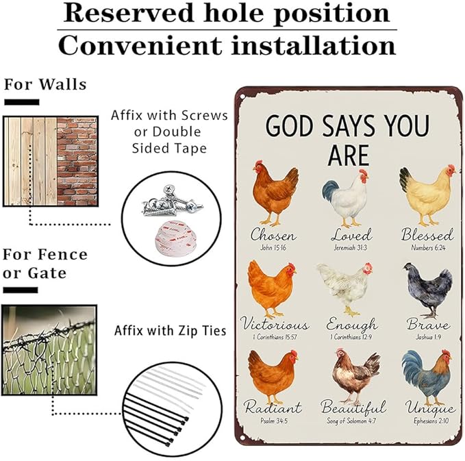 Funnysign Chicken Gifts God Says You Are Amazing Vintage Tin Sign for Chicken Coop Farm Kitchen Garden Yard Decor 8x12 inch (3912)