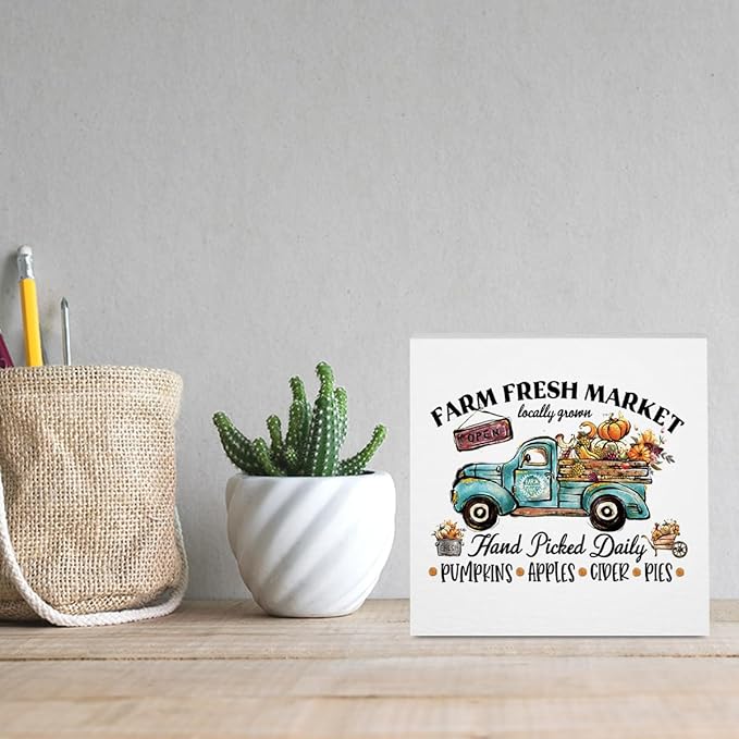 Fall Decorations for Home Farmhouse Office Bedroom Kitchen, Pumpkins Truck Decor, Fall Sign, Autumn Decor Wood 2401