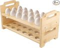 HAKZEON 2 Pack Stackable Bamboo Egg Holder for 36 Fresh Eggs - Farmhouse Kitchen Countertop Organizer, Wooden Display Rack Fits Quail Duck Turkey Chicken Eggs