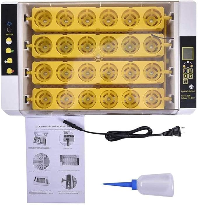 Egg Incubator Automatic Turning and Hatching Led Display 24 Digital Poultry Hatcher with Light for Chicken Duck Goose Birds Home Use