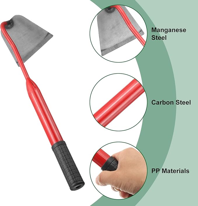 HARFINGTON Garden Hoe 15.75" x 4.33" Steel Hoe Garden Tool Anti-Rust with Non-Slip Handle Edger Weeder Shovel for Backyard Loosening Farm Planting Weeding, Red
