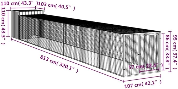 Chicken Cage Outdoor Galvanized Steel Anthracite 320.1"x43.3"x43.3", Heavy-Duty Run with Mesh Walls, Weather-Resistant Walk-in Coop for Backyard Garden and Farm